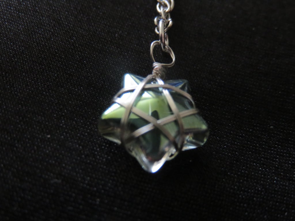 Wire Wrapped Star Necklace - Green and Pink