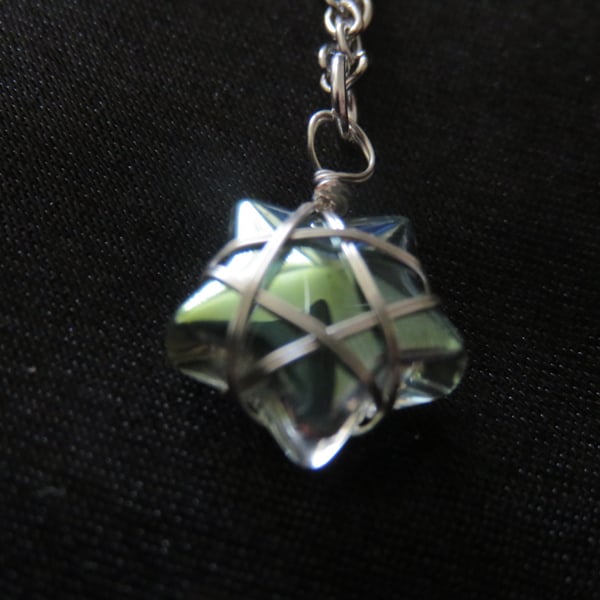 Wire Wrapped Star Necklace - Green and Pink
