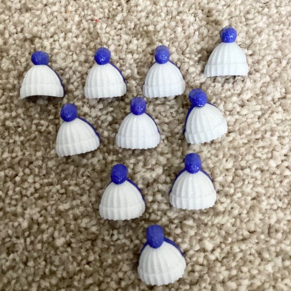 Blue and white Bobble hat novelty buttons 15mm