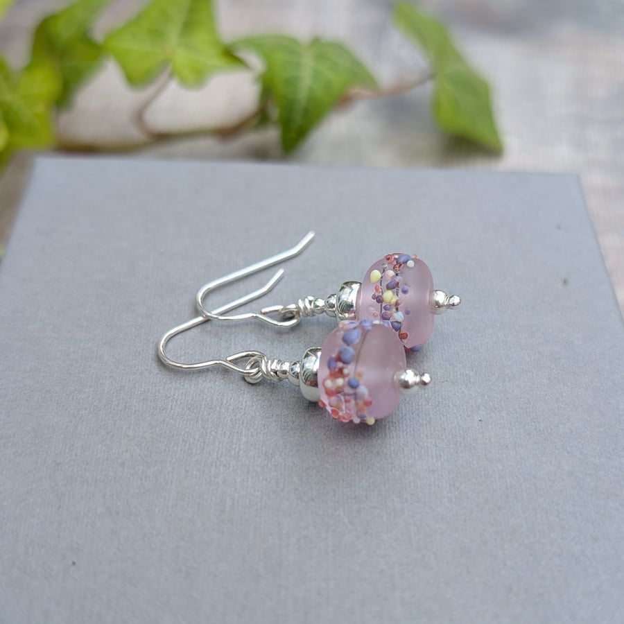 Sterling Silver Tropical Pink Lampwork Glass Earrings - JBJ1124