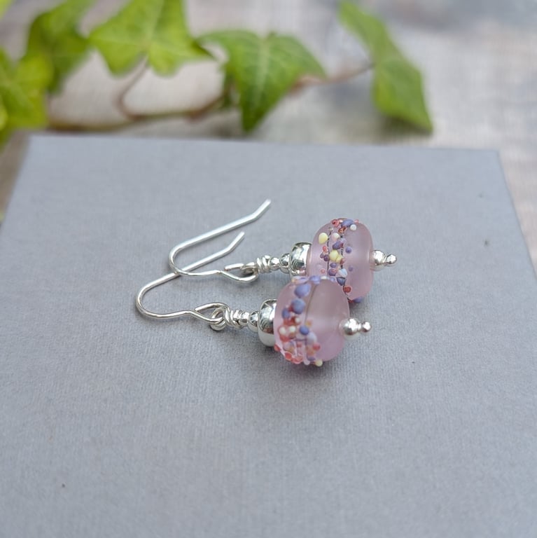 Sterling Silver Tropical Pink Lampwork Glass Earrings - JBJ1124