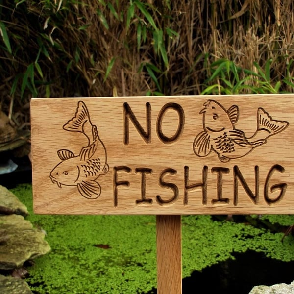 NO FISHING plaque, Garden Pond Sign, Wooden Gift