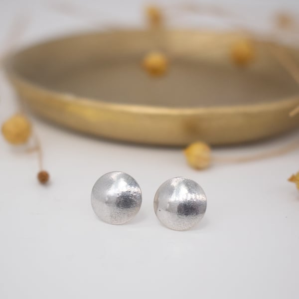 Circle Earrings - Domed Silver Studs