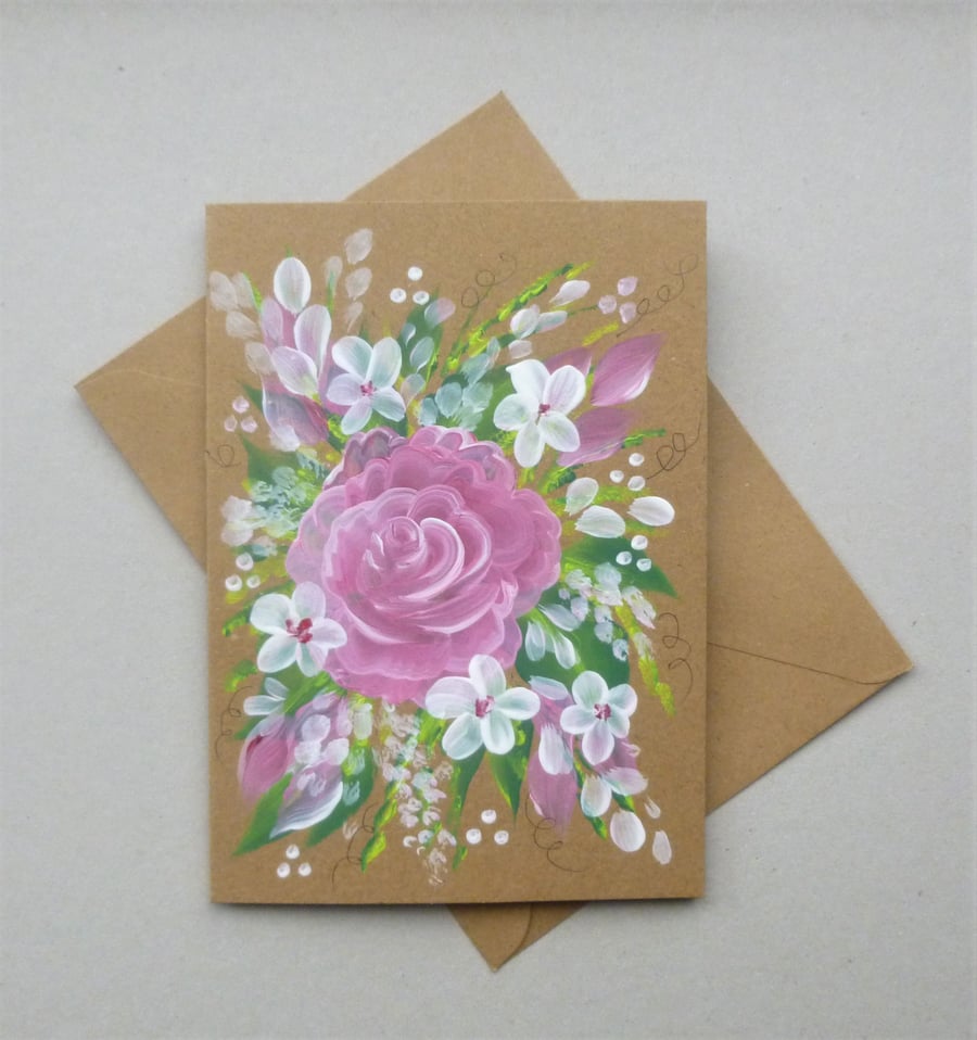 greetings card blank hand painted roses ( ref F 561.H5 )