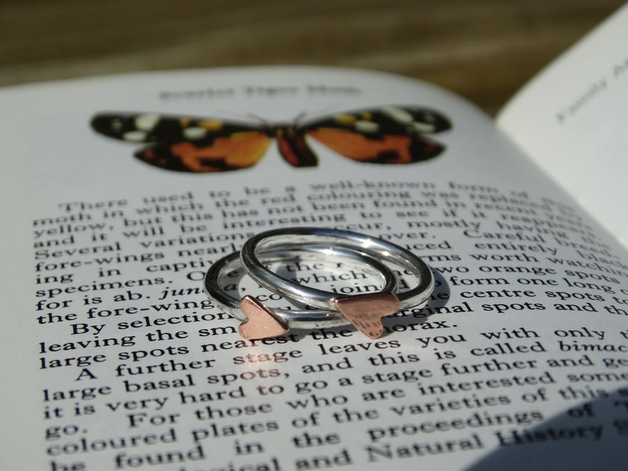Recycled sterling silver ring with copper heart - size N & a half