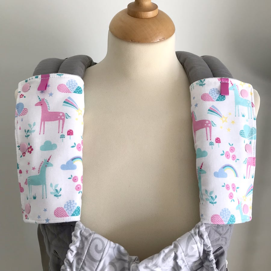 DROOL PADS Strap Covers for ERGO or CUSTOM Baby Carrier in Unicorns Fabric