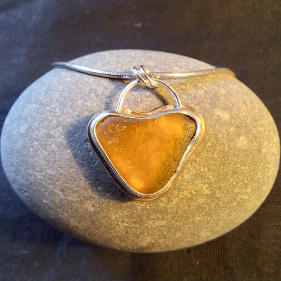 Yellow Seaglass Heart