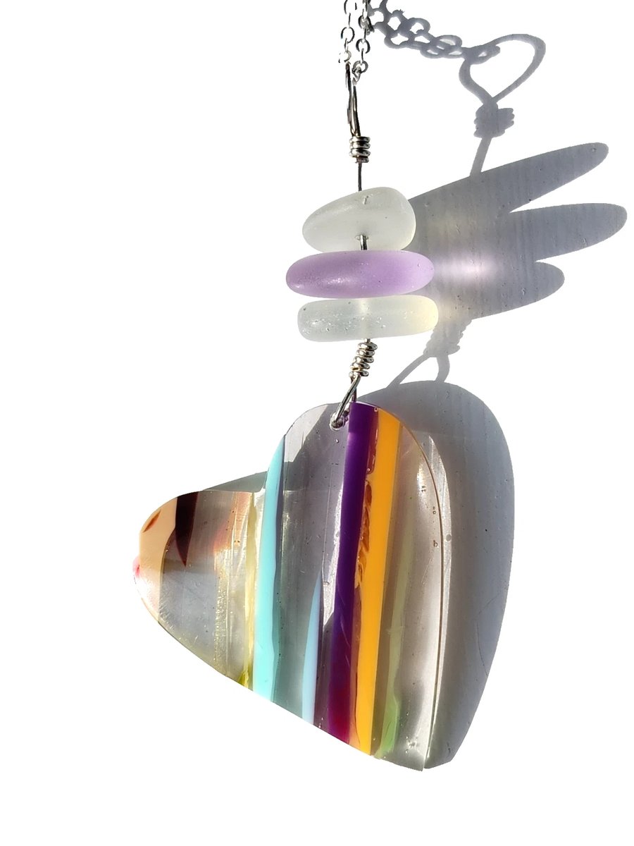 Surfite & Seaglass Heart Sterling Silver .925 Necklace Jewellery Gift