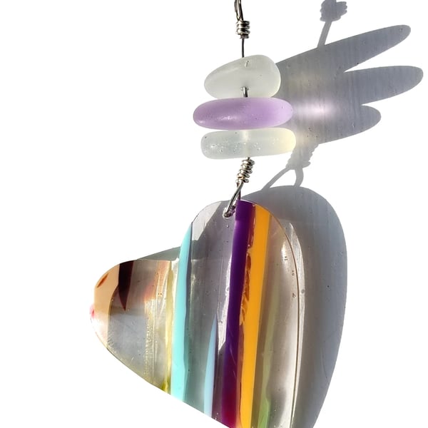 Surfite & Seaglass Heart Sterling Silver .925 Necklace Jewellery Gift