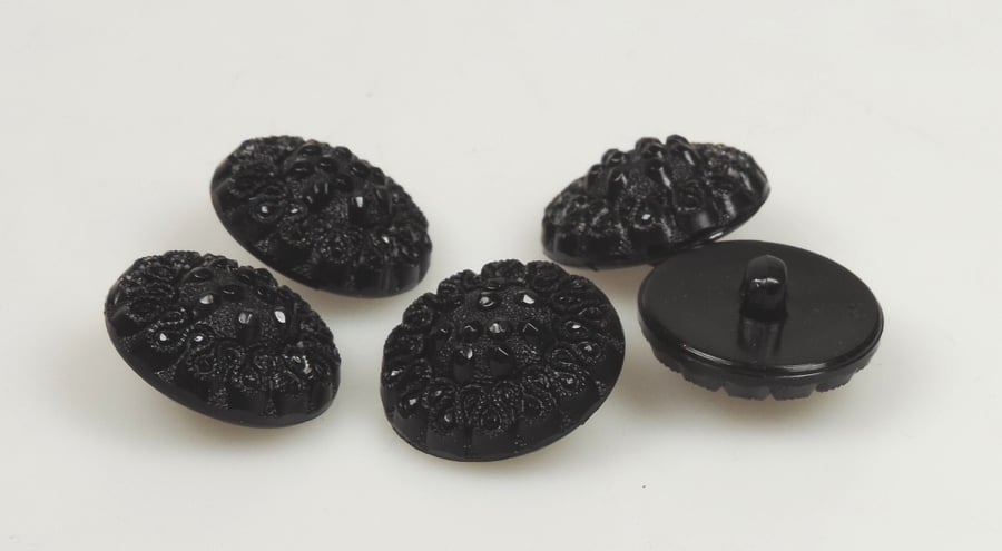 Set of 5 Decorative Black Dome button, Sparkly Glittery, Evening, 25mm Button