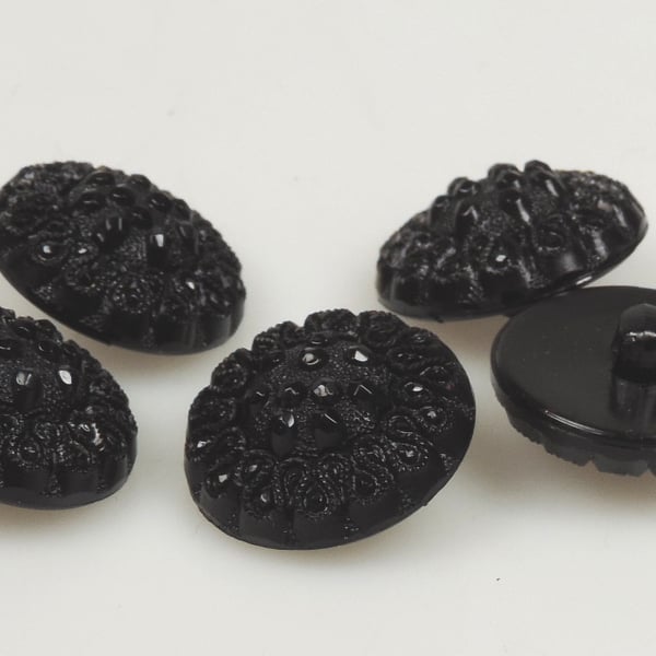 Set of 5 Decorative Black Dome button, Sparkly Glittery, Evening, 25mm Button