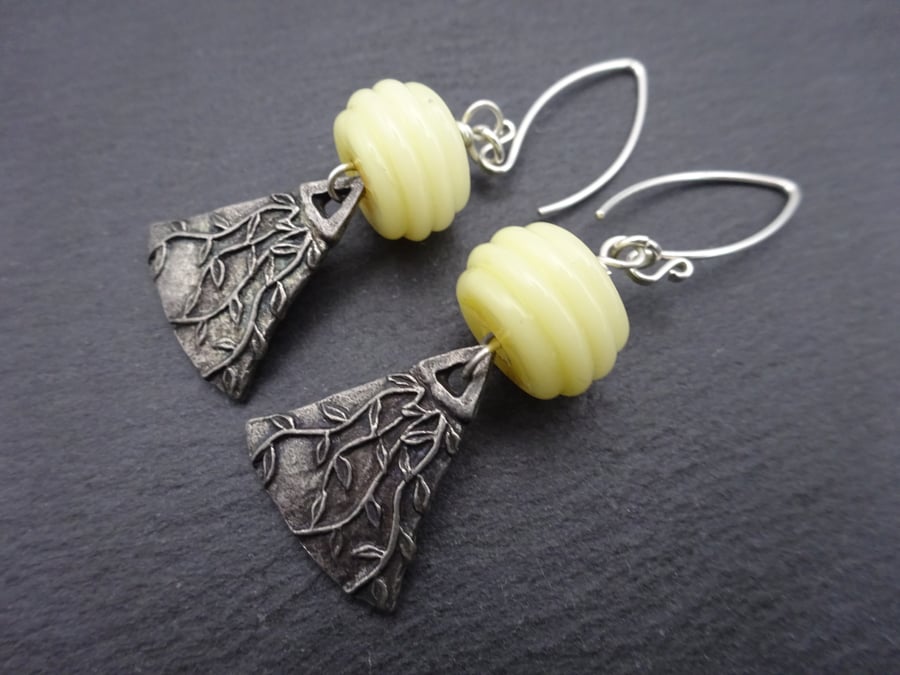 sterling silver earrings, lemon glass and pewter charm