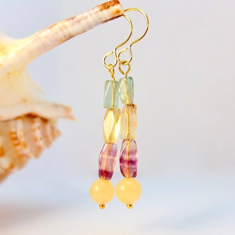 Fluorite And Ambronite Earrings - Handmade In Devon, Free UK Delivery.