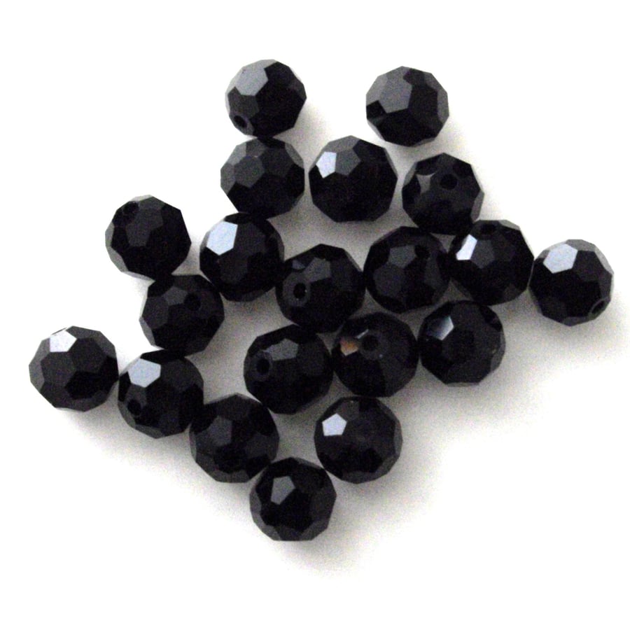 20 x Black Faceted Round Crystal Beads