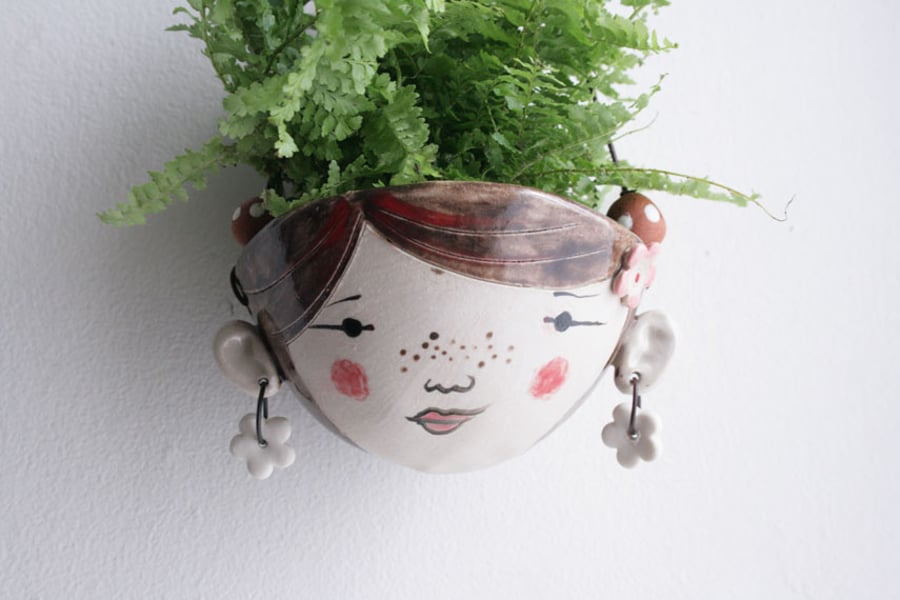 Ceramic hanging planter- Poppy hipster-garden ornament