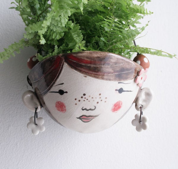 Ceramic hanging planter- Poppy hipster-garden ornament