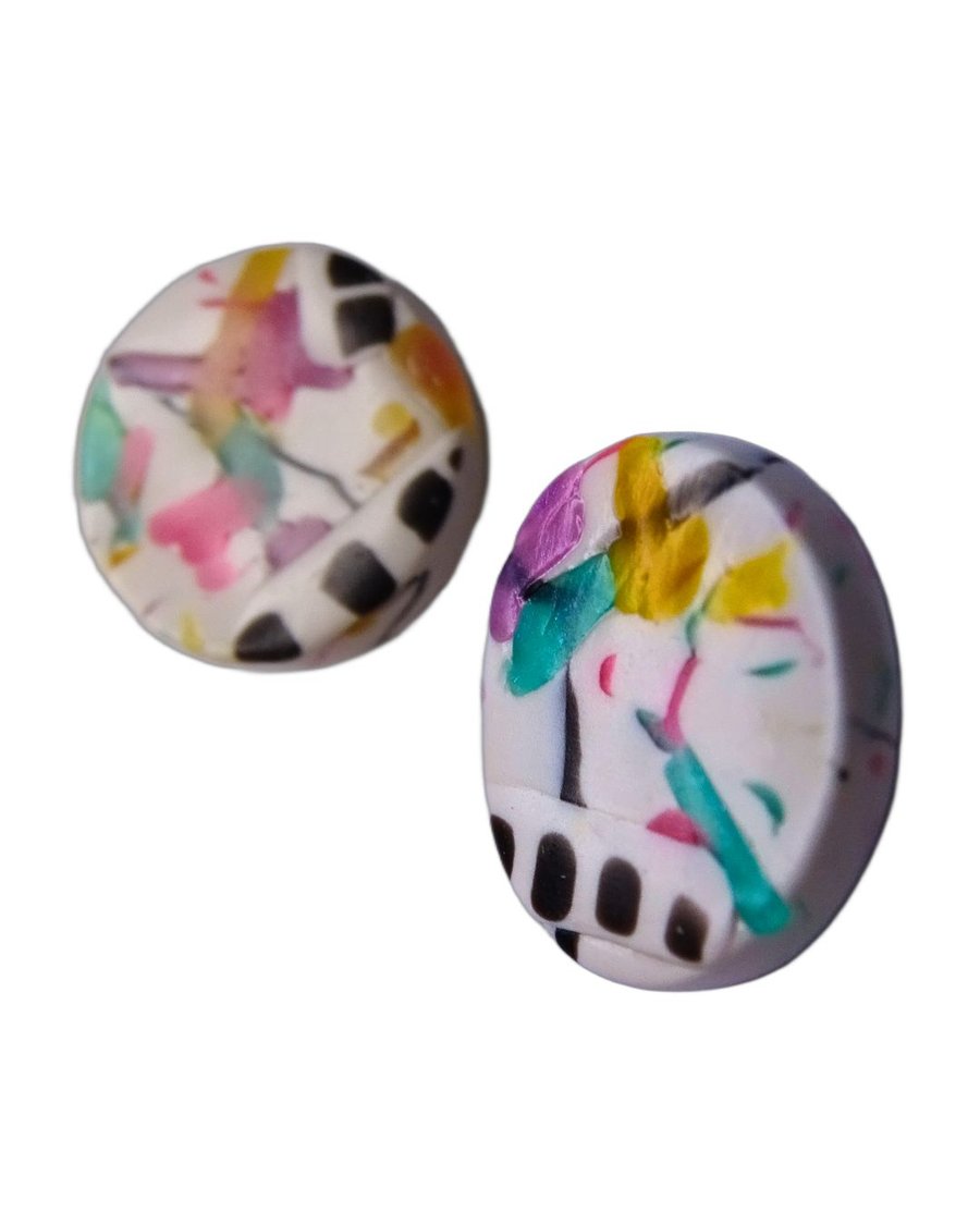 Graffiti Polymer Clay Stud Earrings – Handmade