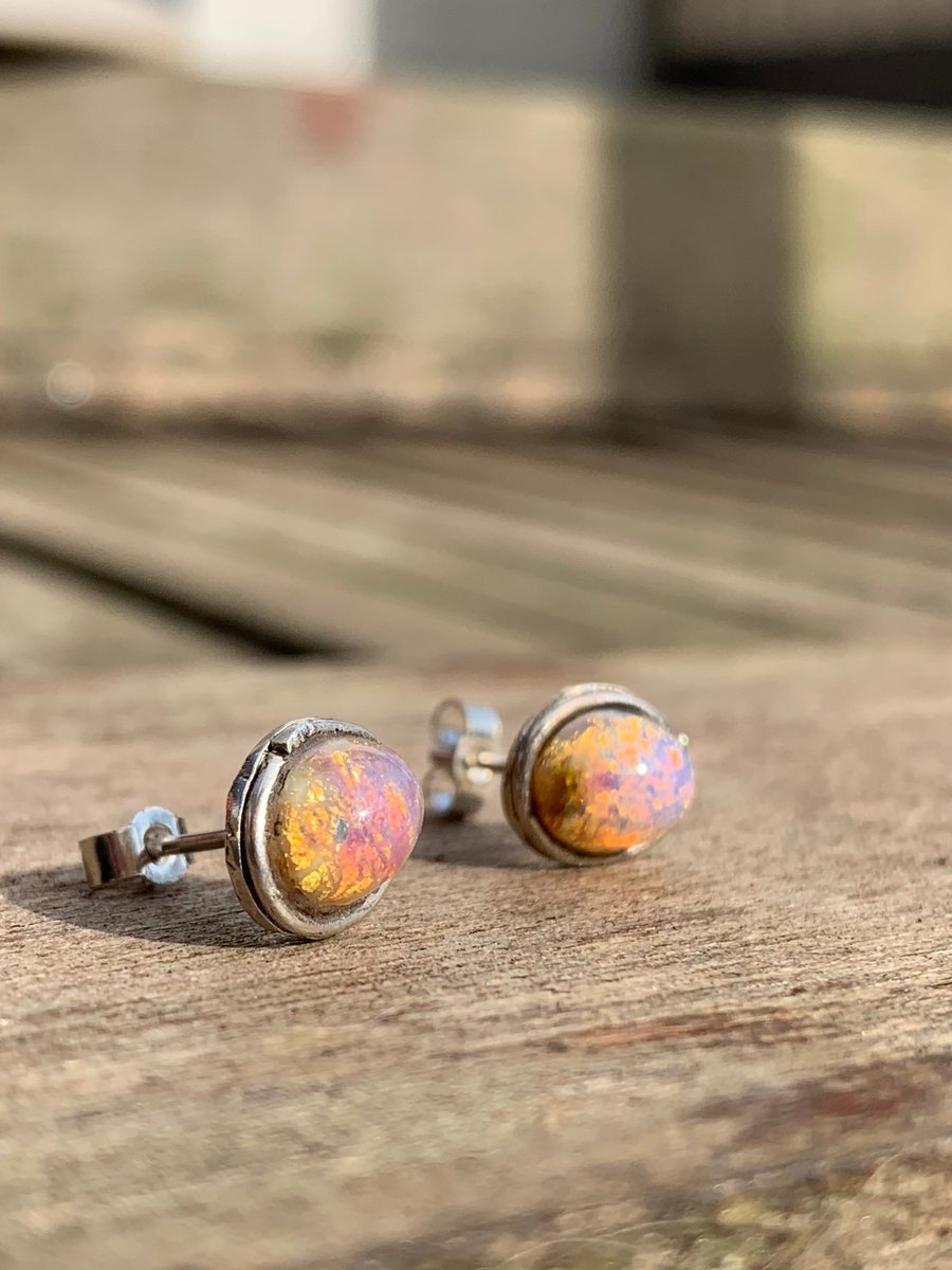 Sterling silver earrings with opal cabochon