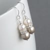 Champagne Pearl and Crystal Drop Earrings - Bridesmaid Gifts - Wedding Jewellery