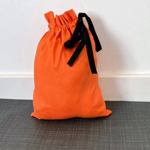 Orange Cotton Fabric Drawstring Gift Bag: Reusable Present Wrap. Large
