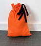Orange Cotton Fabric Drawstring Gift Bag: Reusable Present Wrap. Large