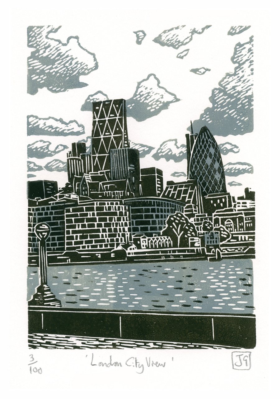 London City View two-colour linocut print