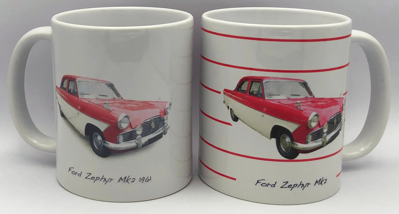 Ford Zephyr Mk2 1961 - 11oz Ceramic Mug - Plain or Stripe Design