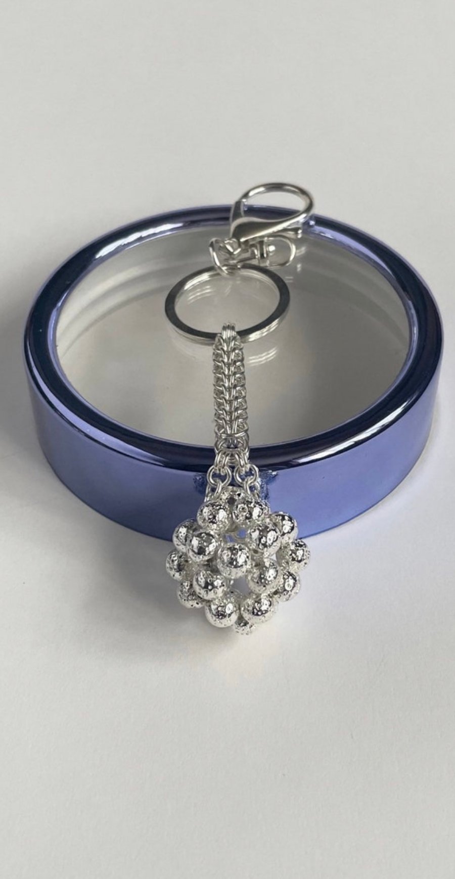 Handbag Charm, Initialled, Silver Lava Beads Orb, Keyring 