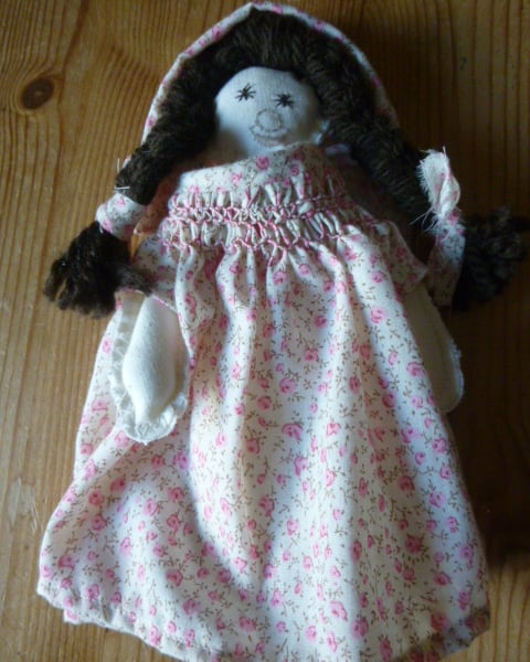 Unique Hand Made Rag Doll with Smocked Dress and Matching Bonnet