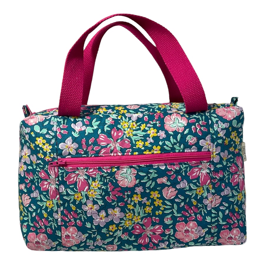 Large wash bag in Liberty cotton, floral toiletries bag with handles and  pocket.