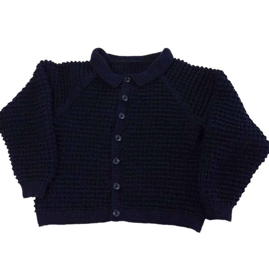 Girls or boys navy blue cardigan with all over textured pattern Seconds Sunday