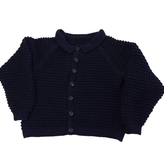 Girls or boys navy blue cardigan with all over textured pattern 