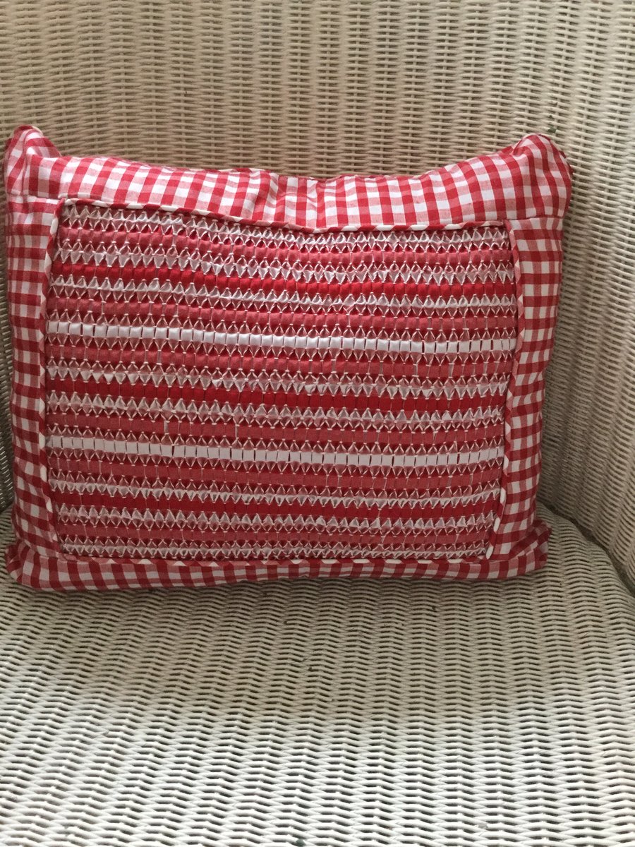 Hand Smocked Red Gingham Cushion