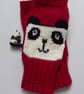 Panda Fingerless gloves , knitted red wool wrist warmers - Image 6