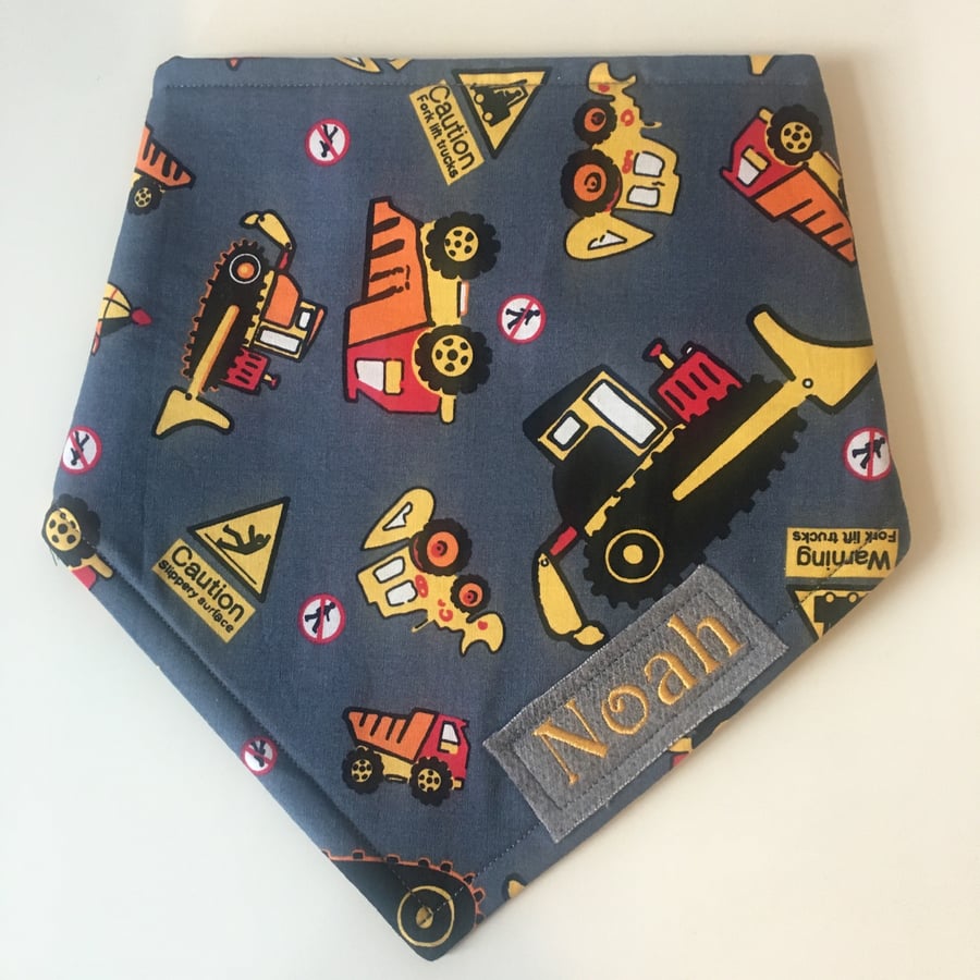 Diggers baby bandana bib personalised 