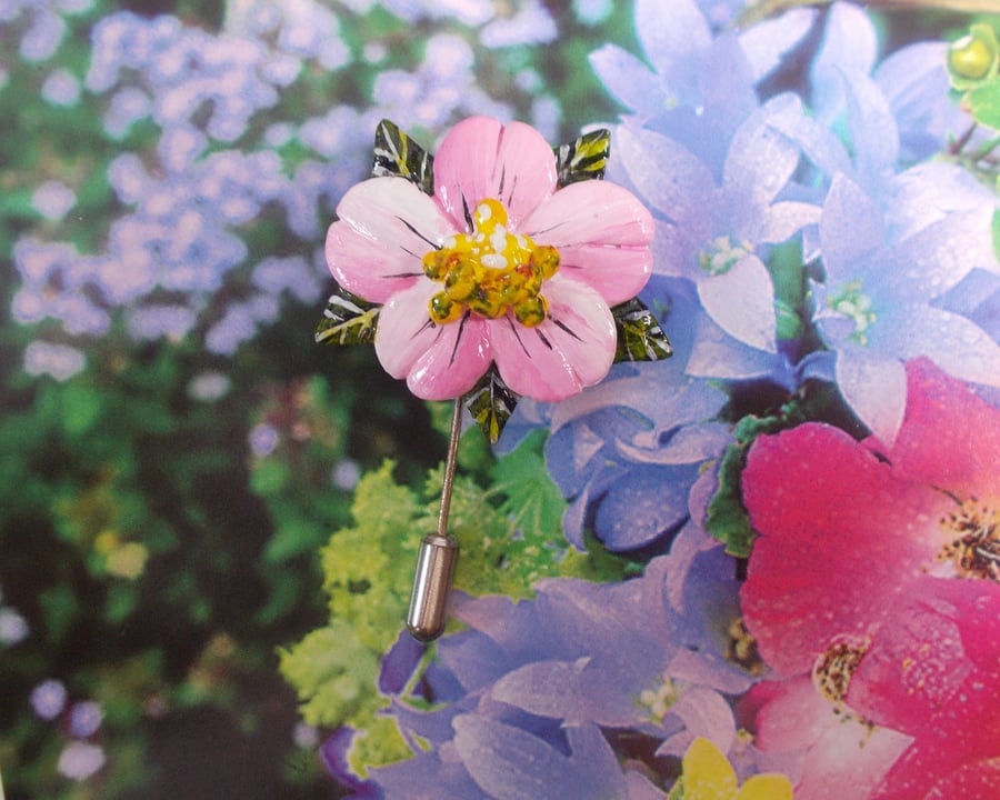 PINK APPLE BLOSSOM FLOWER PIN Wedding Lapel Flower Brooch HANDMADE HAND PAINTED