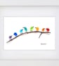 Rainbow Birds on Branch Small - Sea Glass & Driftwood Picture - Framed Handmade