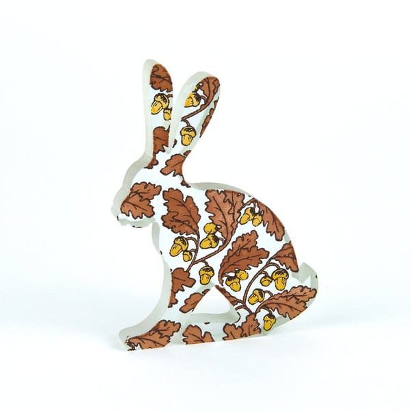 Glass Hare Sculpture with Acorn Pattern