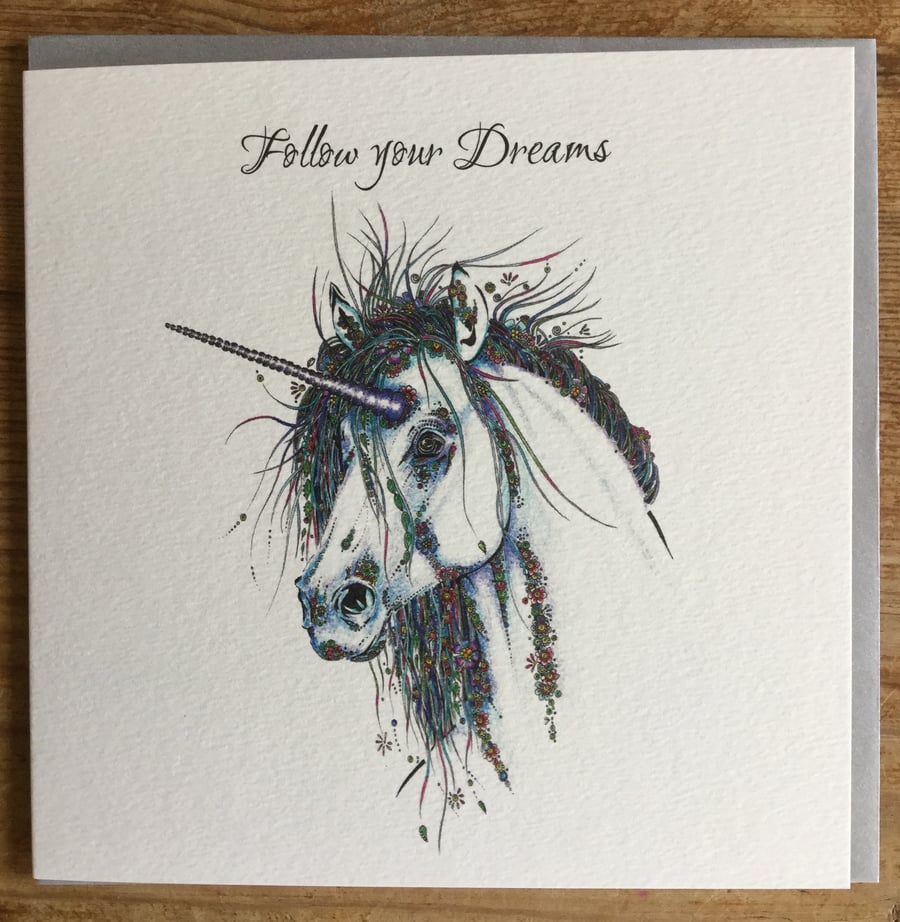 ‘Follow your dreams’ Unicorn Greeting Card 