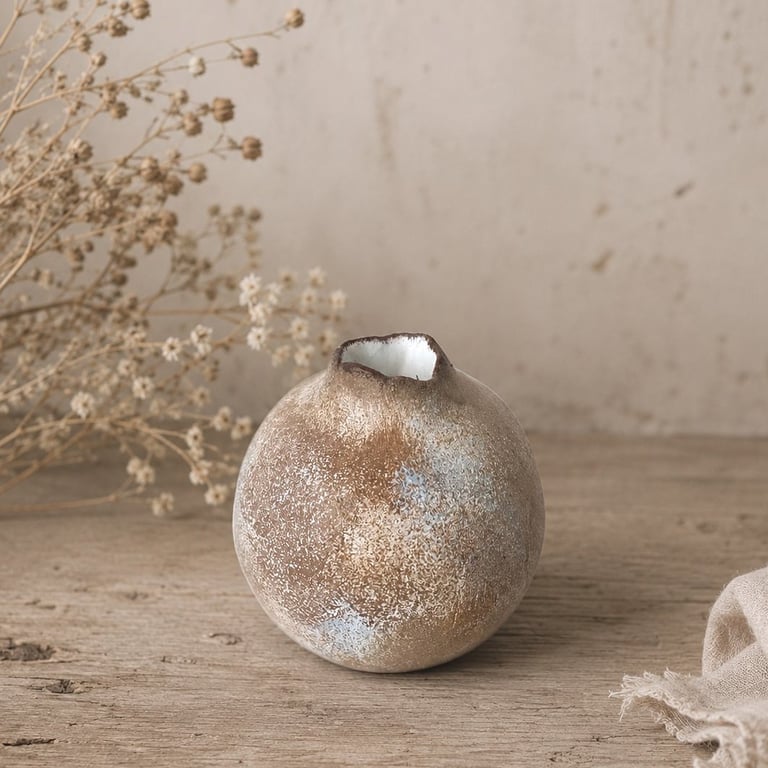 Hand Built Clay Bud Vase, Hand Painted Wabi Sabi, Earthy Stoneware Style