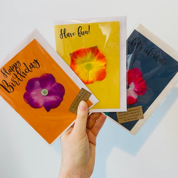 Beach Waste Greetings Cards set of 3 -  Rainbow Flowers