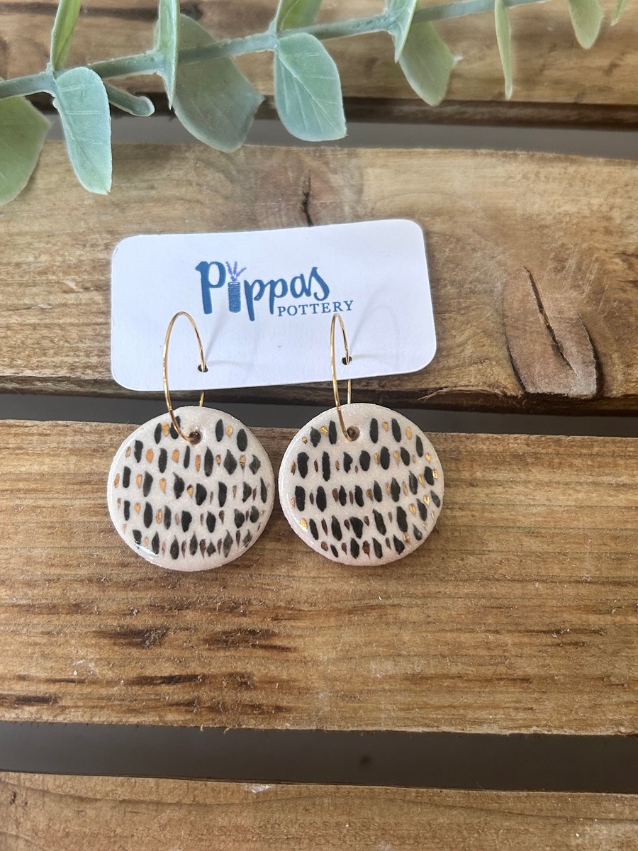 Black and Gold Ceramic Earrings 