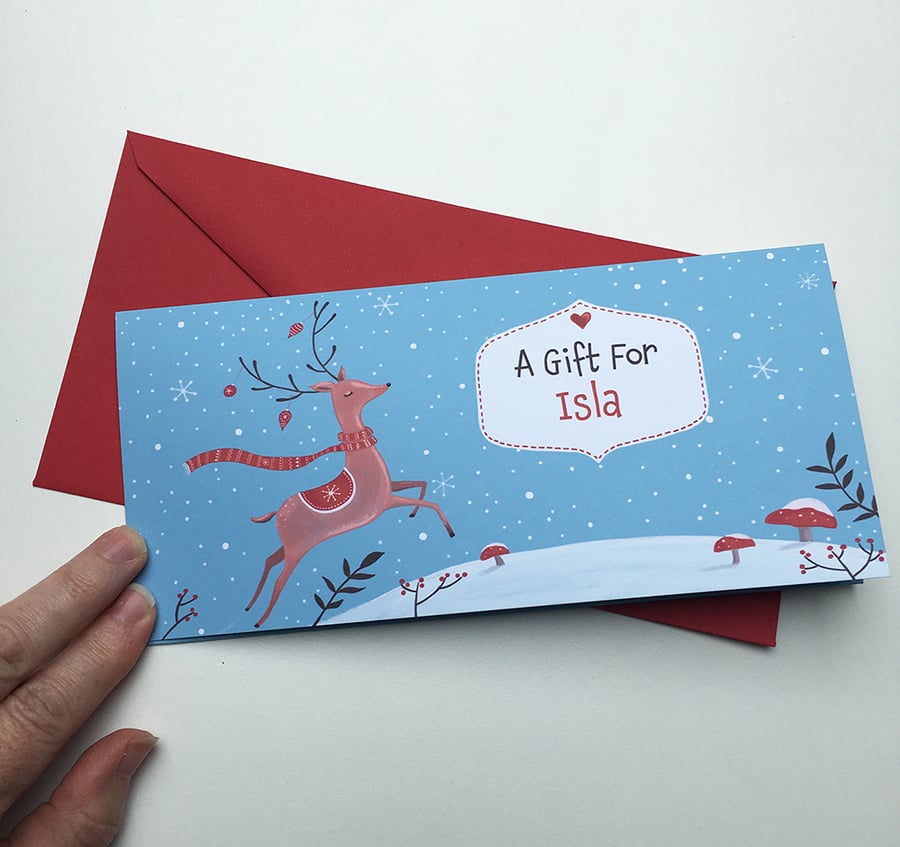 Personalised Name Christmas Money Wallet Card with Reindeer