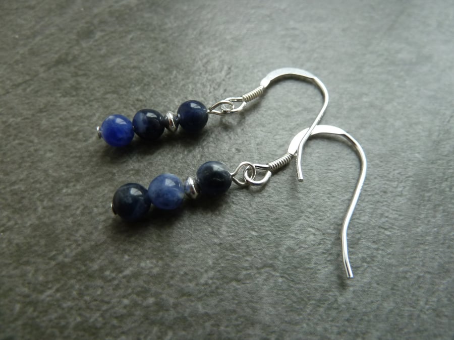 sterling silver earrings, sodalite gemstone