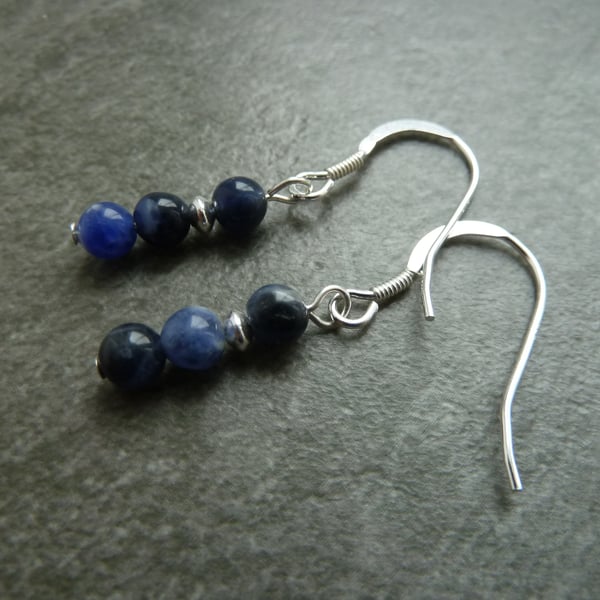 sterling silver earrings, sodalite gemstone