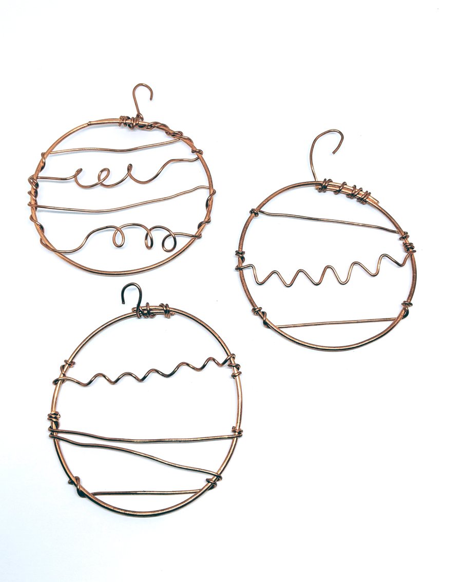 Pack of 3 Copper Wire Christmas Decorations