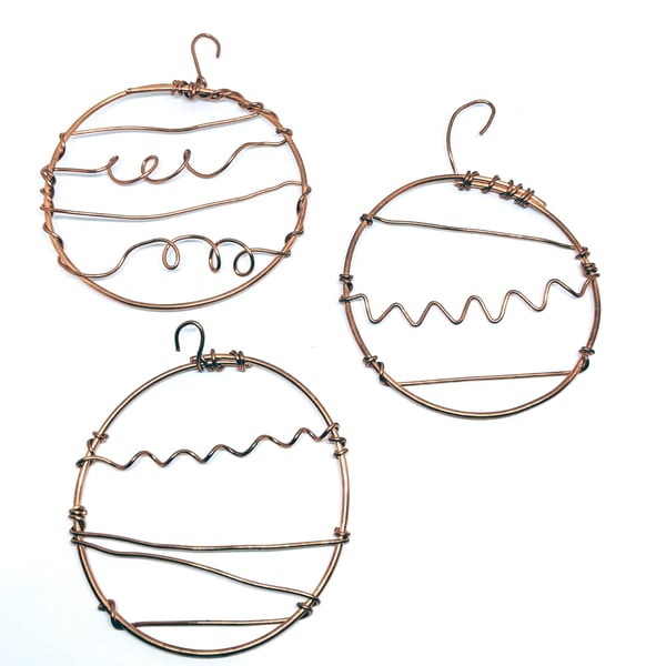 Pack of 3 Copper Wire Christmas Decorations