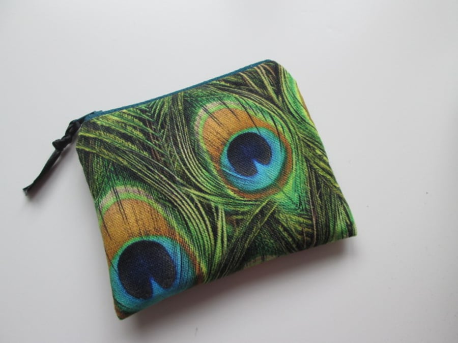 SALE Peacock Feathers  Coin Purse