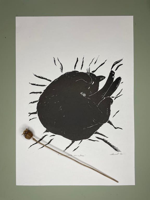 Five More Minutes  - Original Lino Print