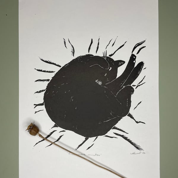 Five More Minutes  - Original Lino Print